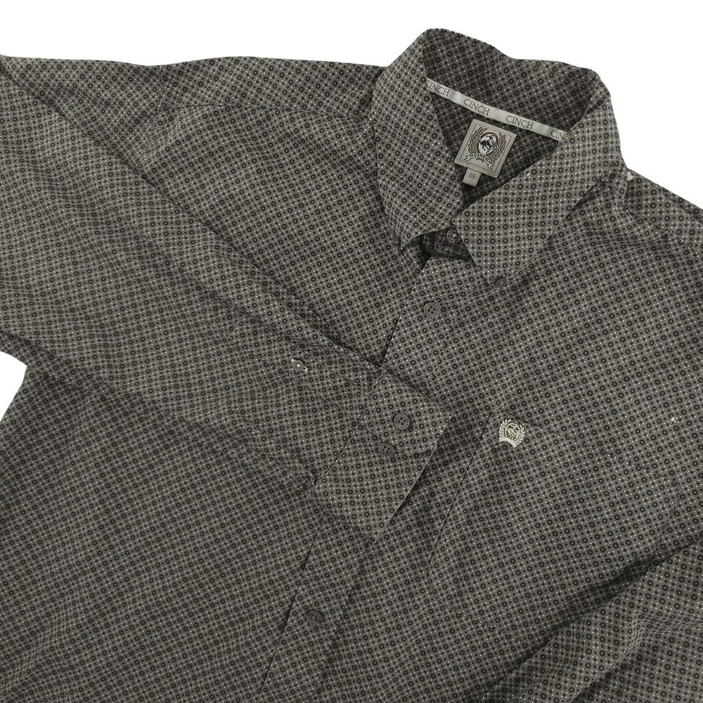 Cinch Shirt Mens M Gray Geometric Long Sleeve Button Down Western Cotton Casual